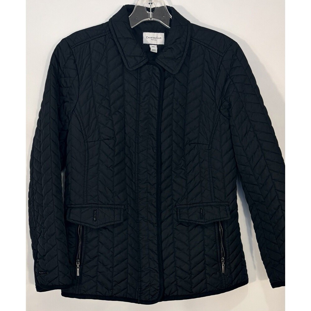 Women’s Charter Club Black Quilted Jacket Size Petite Small
